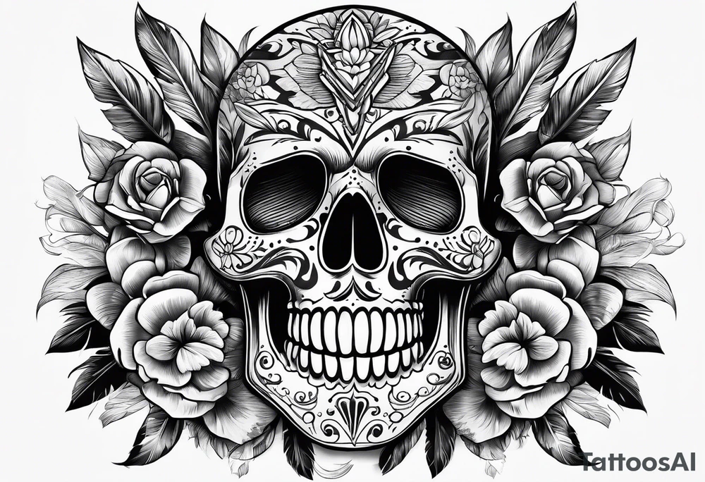 Mexican skull and paintbrushes tattoo idea
