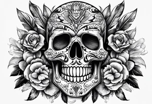 Mexican skull and paintbrushes tattoo idea