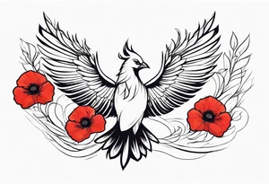 abstract pheonix holding red poppies in flight tattoo idea