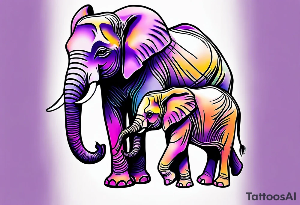 Elephant passing lilacs to a baby Elephant tattoo idea