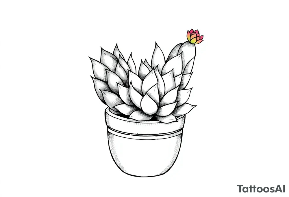 cute cacti and succulent in a pot tattoo idea