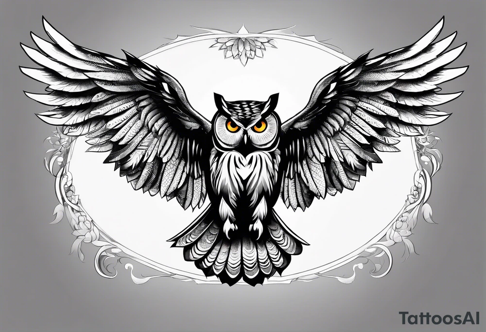 owl with wings spread tattoo idea
