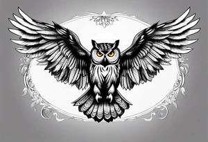 owl with wings spread tattoo idea