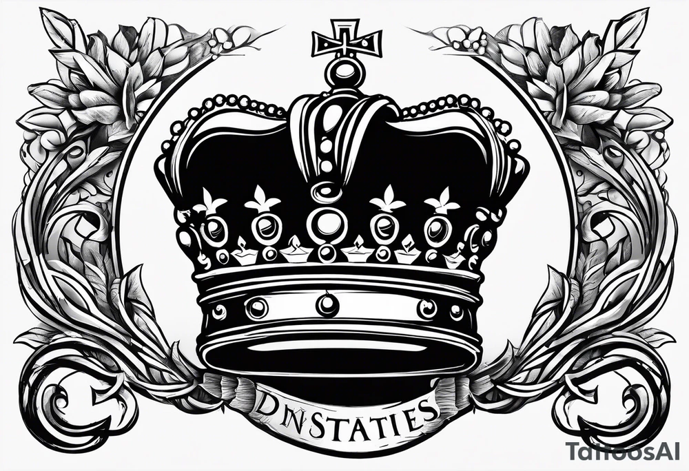 A crown with lettering underneath that says "Dynasties of the Crown" tattoo idea