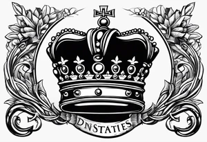 A crown with lettering underneath that says "Dynasties of the Crown" tattoo idea