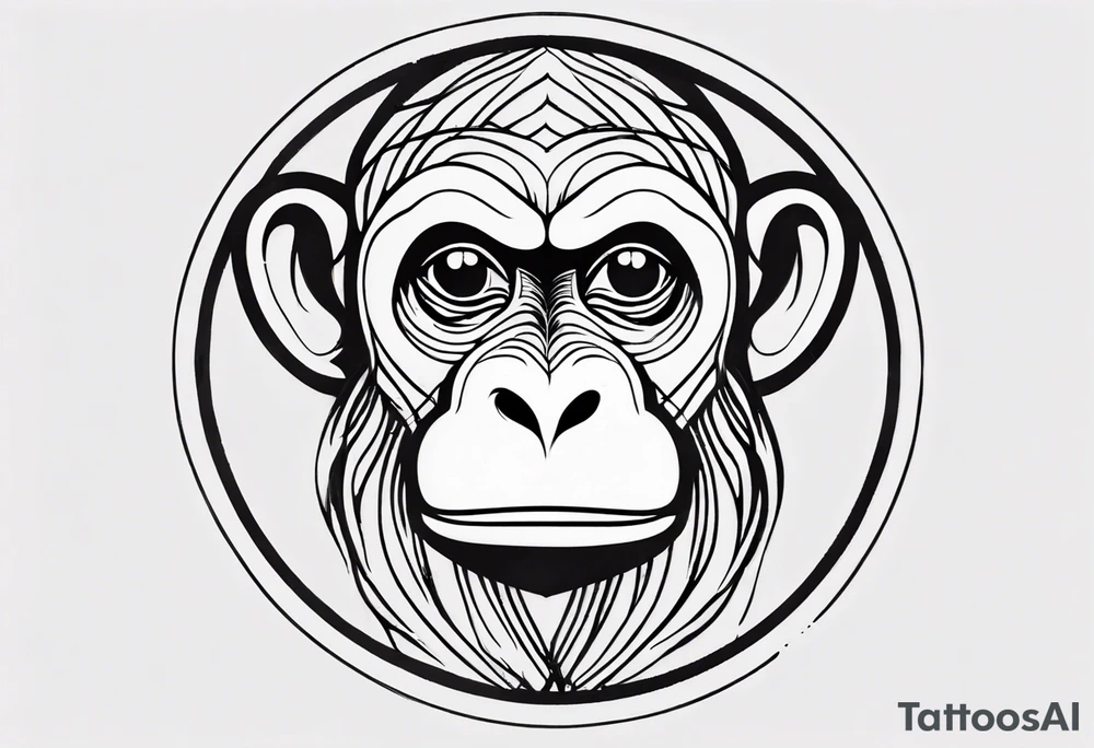 Create an abstract monkey icon on a small disconnected circle where the monkey is just a shape no face tattoo idea
