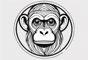 Create an abstract monkey icon on a small disconnected circle where the monkey is just a shape no face tattoo idea