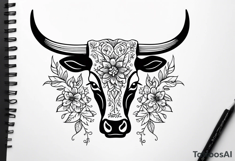 floral steer head with “well the devil can scrap but the lord has won” written under it in cursive tattoo idea