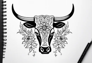 floral steer head with “well the devil can scrap but the lord has won” written under it in cursive tattoo idea
