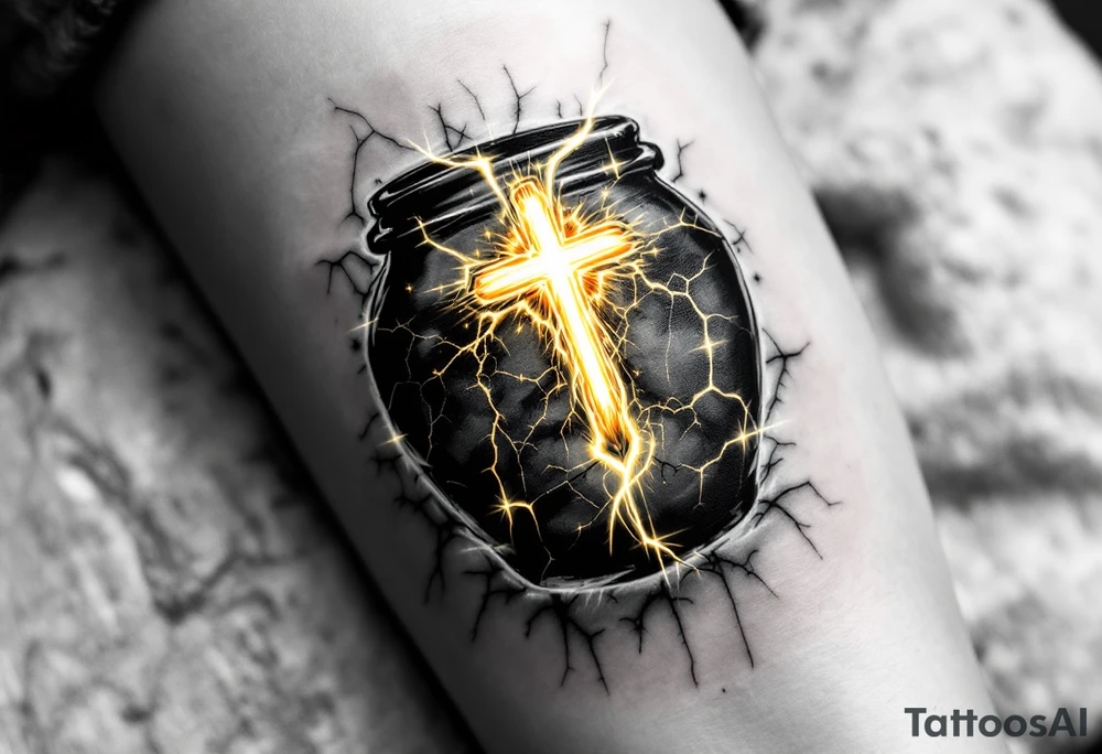 A black and white tattoo that captures both the fragility of the jar and the treasure inside can be incredibly symbolic. Here’s a refined concept that integrates both elements:

Cracked Jar with Glowing Treasure Inside:
- The Jar: The main design can be a clay jar, slightly cracked, representing human fragility.
- The Cracks: From the cracks in the jar, light pours out—symbolizing the divine treasure (God’s power) within. You can emphasize the cracks with golden lines (like kintsugi) to show that even in brokenness, there is beauty.
- The Treasure: Inside the jar, you could depict glowing treasures, such as gold coins, a radiant heart, or even spiritual symbols like a cross, a dove, or a light-filled crown. The treasure doesn’t have to be too literal—just enough to show that what’s inside is precious and divine.

### Additional Elements:
- Hands Holding the Jar: To further emphasize fragility and care, you could add divine or human hands gently holding the jar, symbolizing protection despite its weakness.
- Scriptural Reference: Around or beneath the jar, you could include "2 Corinthians 4:7" in a graceful script to anchor the design in its biblical meaning.
  
This concept unites the theme of human fragility and God's power, using the cracked jar as the vessel that reveals the treasure within. tattoo idea