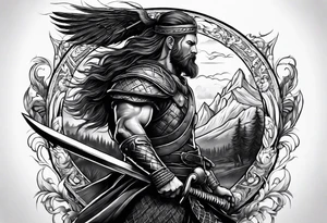 Scottish highland warrior sleeve tattoo idea