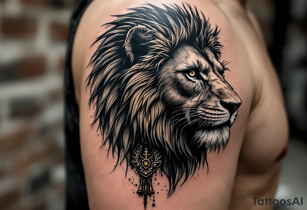 egyptian themed lion (red and black) tattoo idea