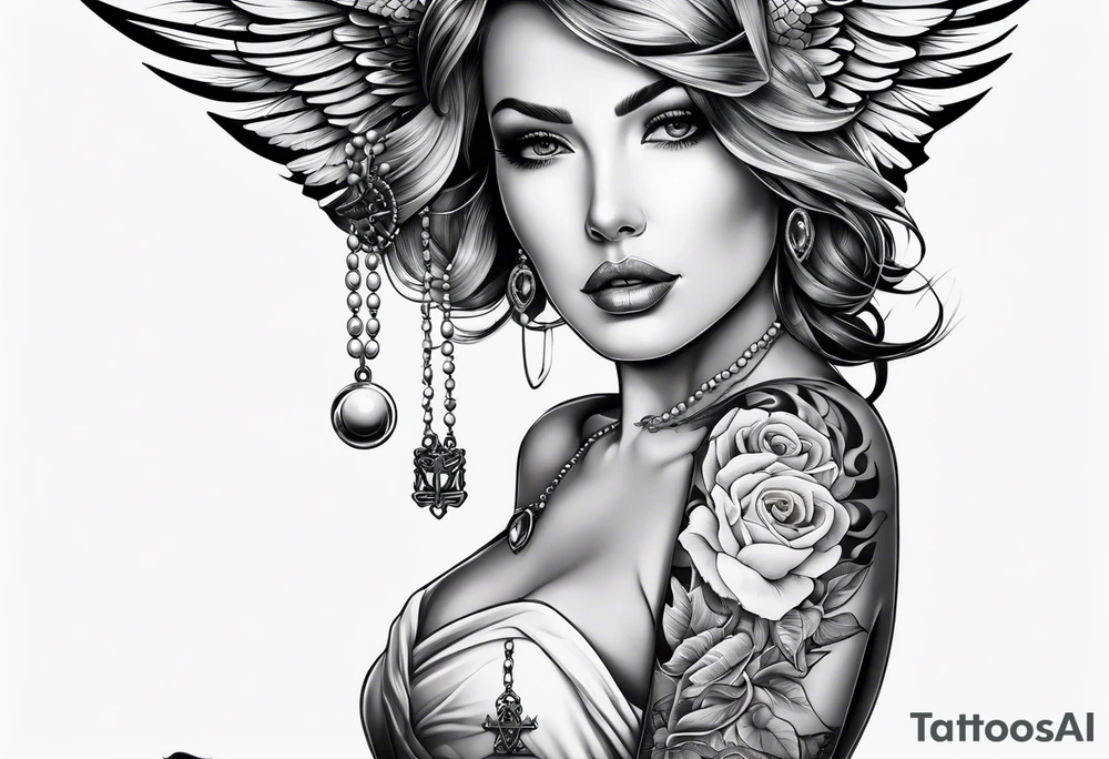 Swallow with rosary on its legs tattoo idea