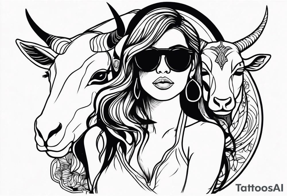 woman with big titts and a capricorn with sunglasses tattoo idea