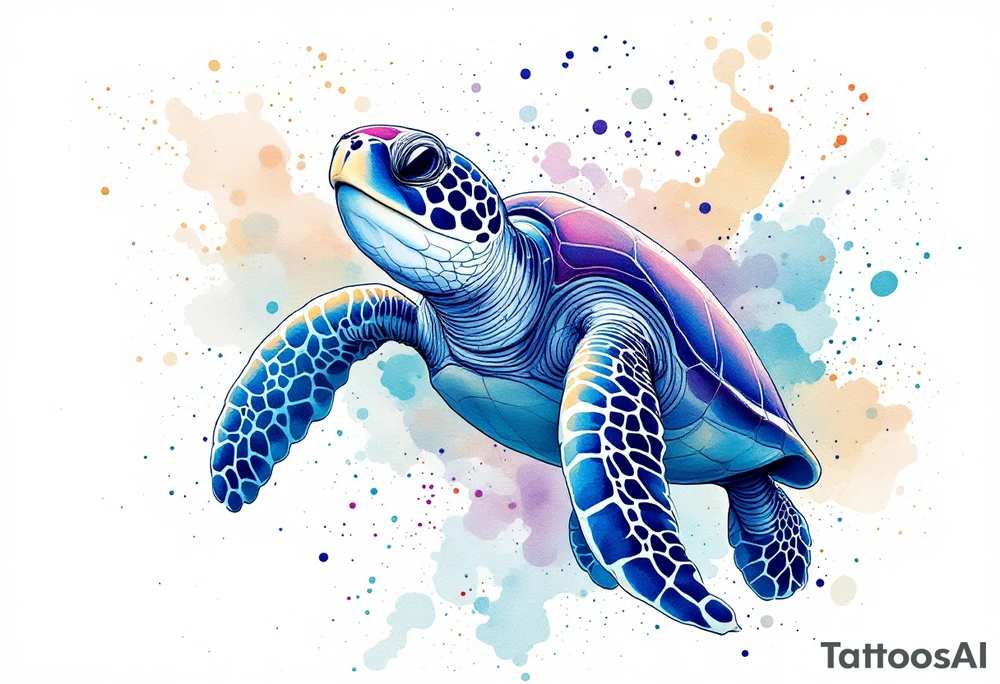 Sea turtle with watercolor background splashes tattoo idea