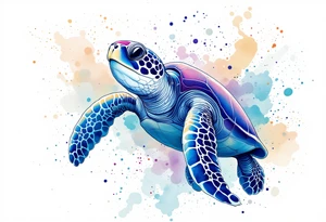 Sea turtle with watercolor background splashes tattoo idea