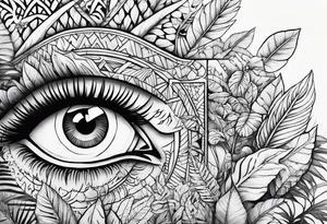 arm sleeve tattoo with Viking compas and all-seeing eye with jungle plants tattoo idea
