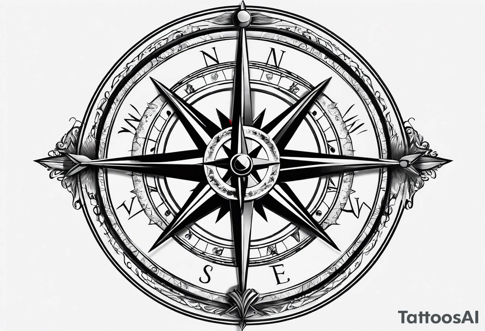 guy faux compass. Slashed lettering long fencing swords for arrows tattoo idea