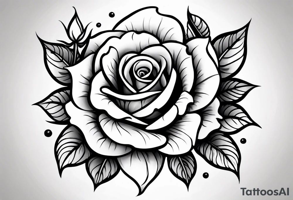 traditional style rose tattoo with the number 5 in it tattoo idea