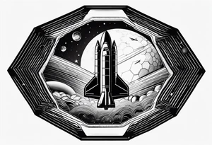 hexagon pattern solar system vertically aligned  with a space shuttle tattoo idea