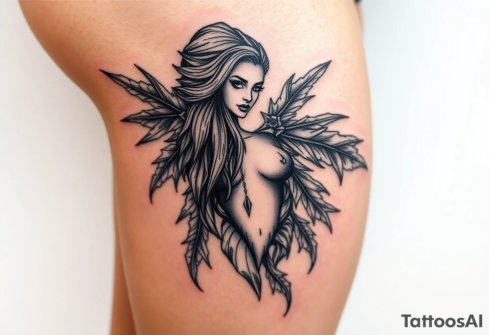 Sexy woman, Gothic but feminine  for thigh tattoo idea