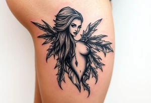 Sexy woman, Gothic but feminine  for thigh tattoo idea