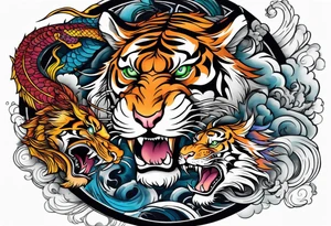 tiger vs dragon ying yang contrast tattoo idea