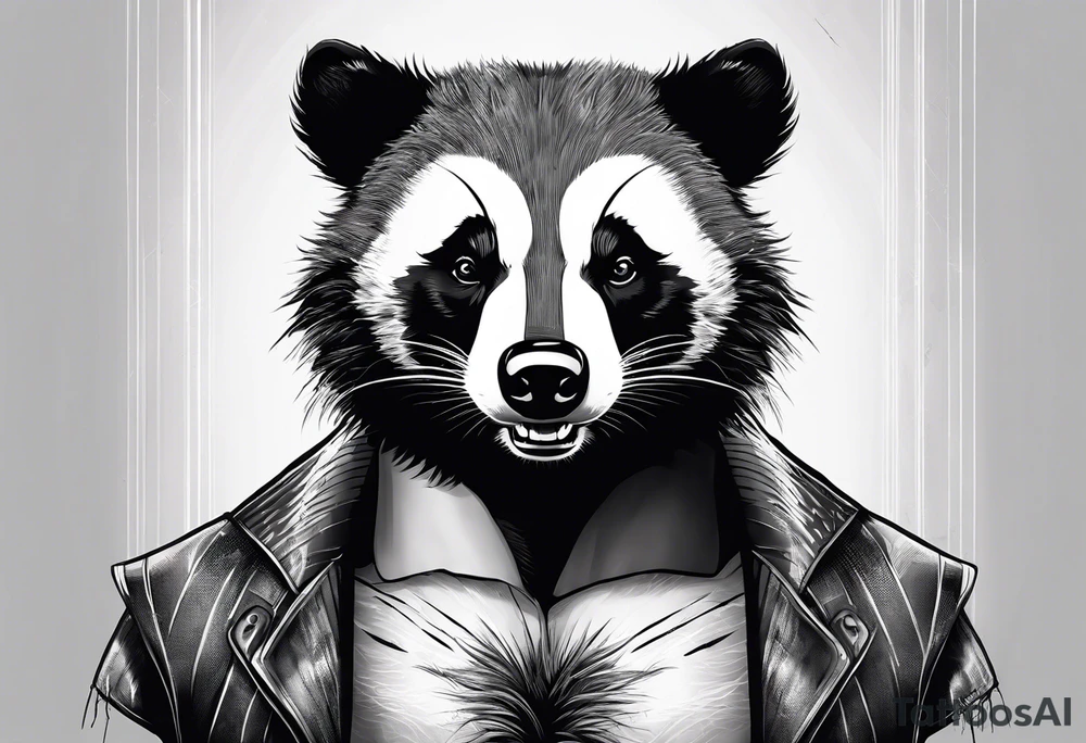 aggressive full and all body and killer face badger/wolverine with cute smile long nails and attacks like a gladiator tattoo idea