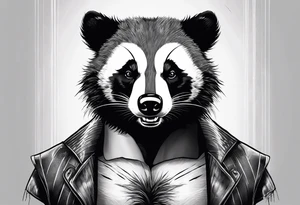 aggressive full and all body and killer face badger/wolverine with cute smile long nails and attacks like a gladiator tattoo idea