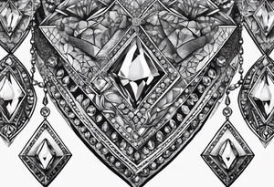 Chunky diamond necklace with lace and gemstones tattoo idea