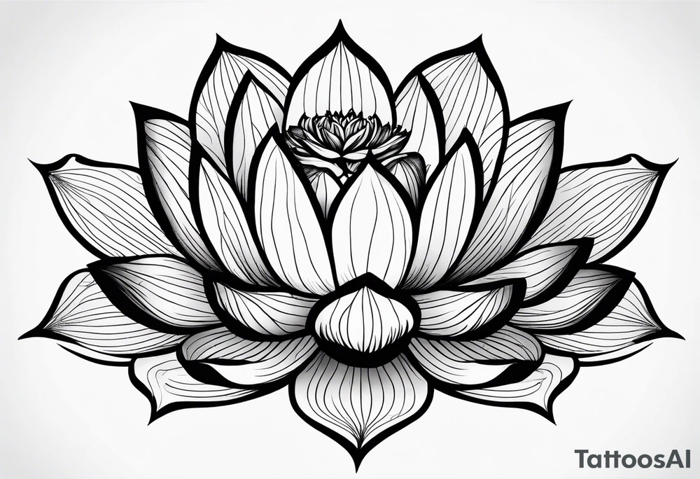 a masculine line drawing of a lotus flower with a yin yang in the flower tattoo idea