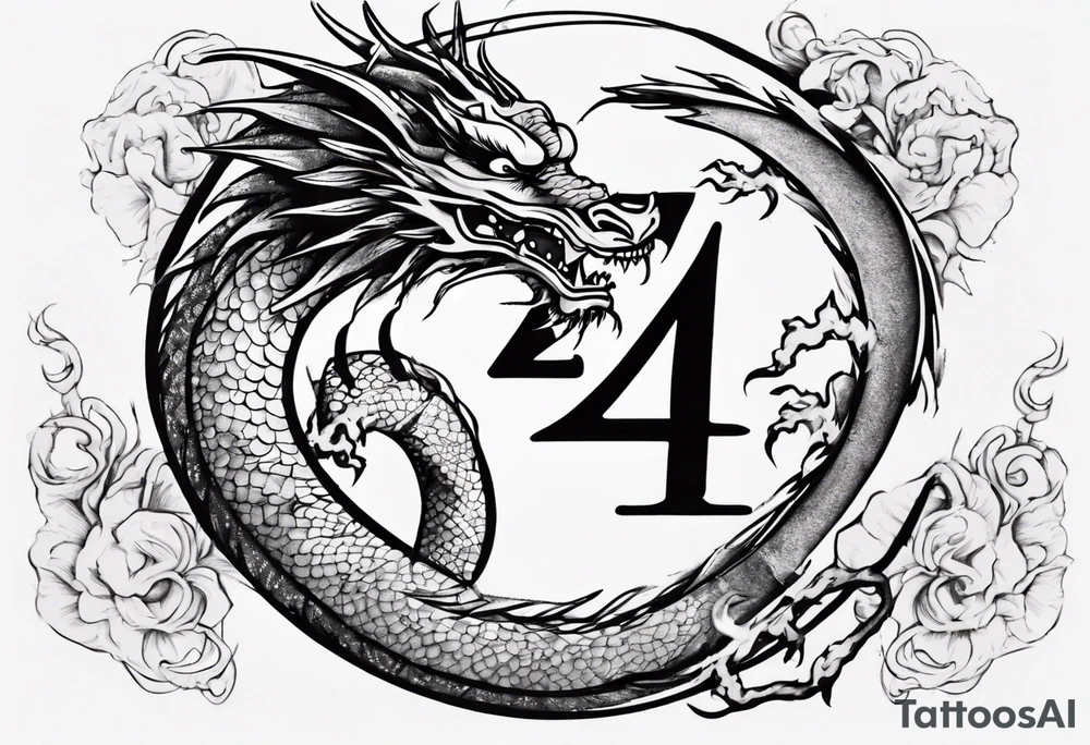 Number 24 with a Chinese dragon around it tattoo idea