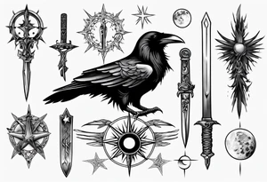 Raven , dagger , moon tattoo idea