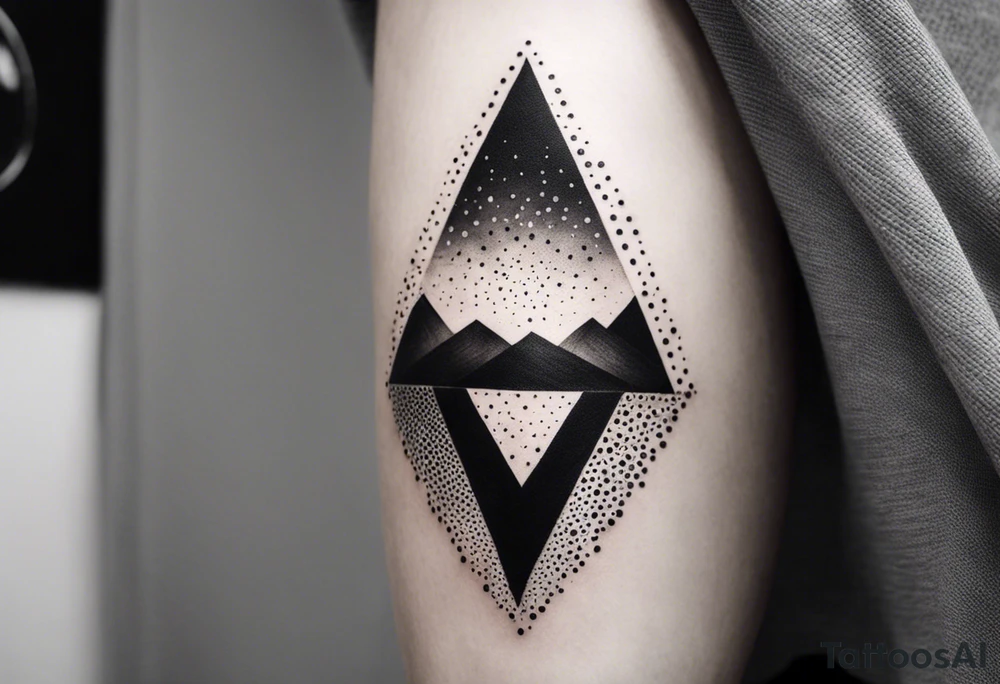 Triángulos fractales, con círculo concéntrico en varios niveles dentro del triangulo fragmentado tattoo idea