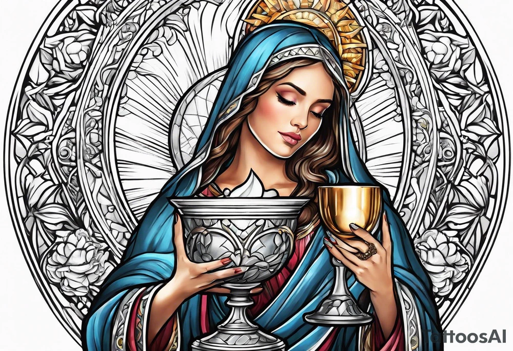 Female saint holding a chalice tattoo idea