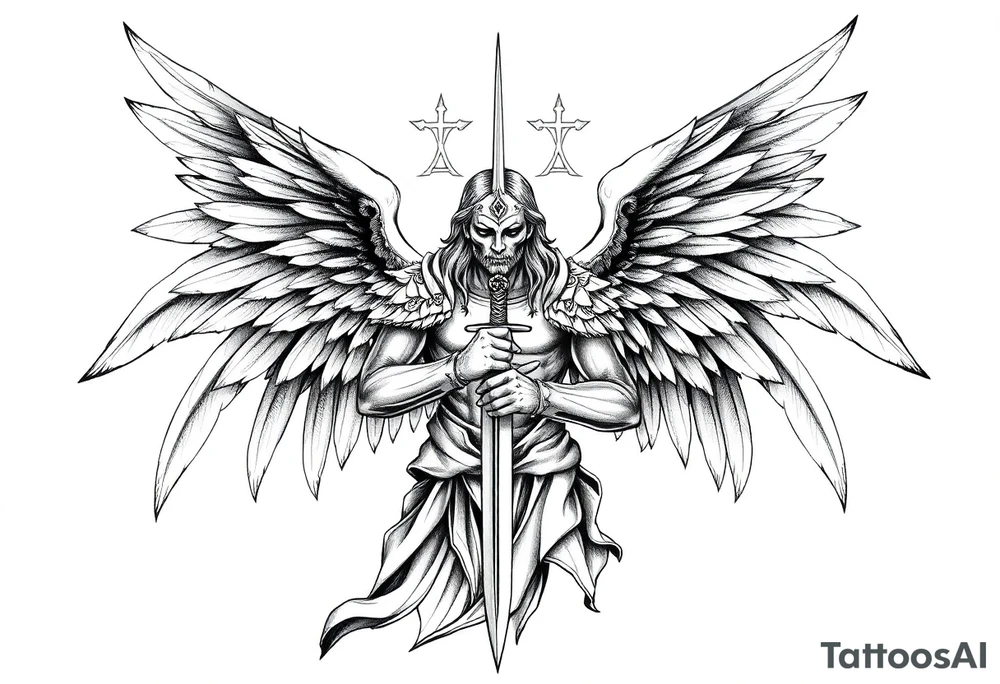 Holy Archangel, Biblical, Christianity, Heavenly Army, Hebrew, Guards of Christianity, Holding a sword, having six wings, seraphim tattoo idea