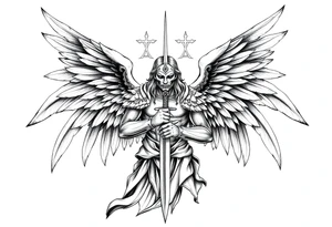 Holy Archangel, Biblical, Christianity, Heavenly Army, Hebrew, Guards of Christianity, Holding a sword, having six wings, seraphim tattoo idea