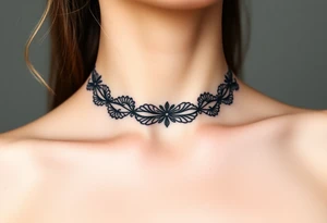 A black lace border wrapping around the collarbone, creating a sophisticated and timeless look tattoo idea