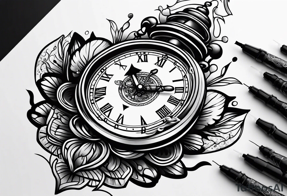 Clock syringe tattoo idea