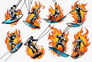 Man doing Kitesurfing tricks in fire tattoo idea