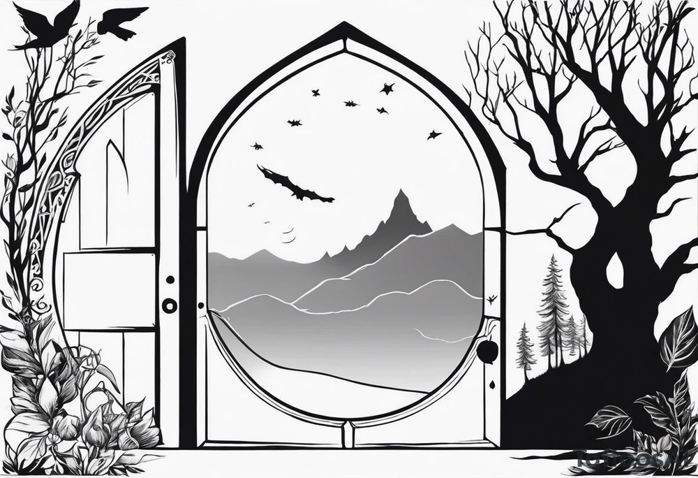 Lord of the rings with Harry Potter incorporated but clear visual of both movies. Small dainty and minimal. Something like the hobbit door with deathly hallows. tattoo idea