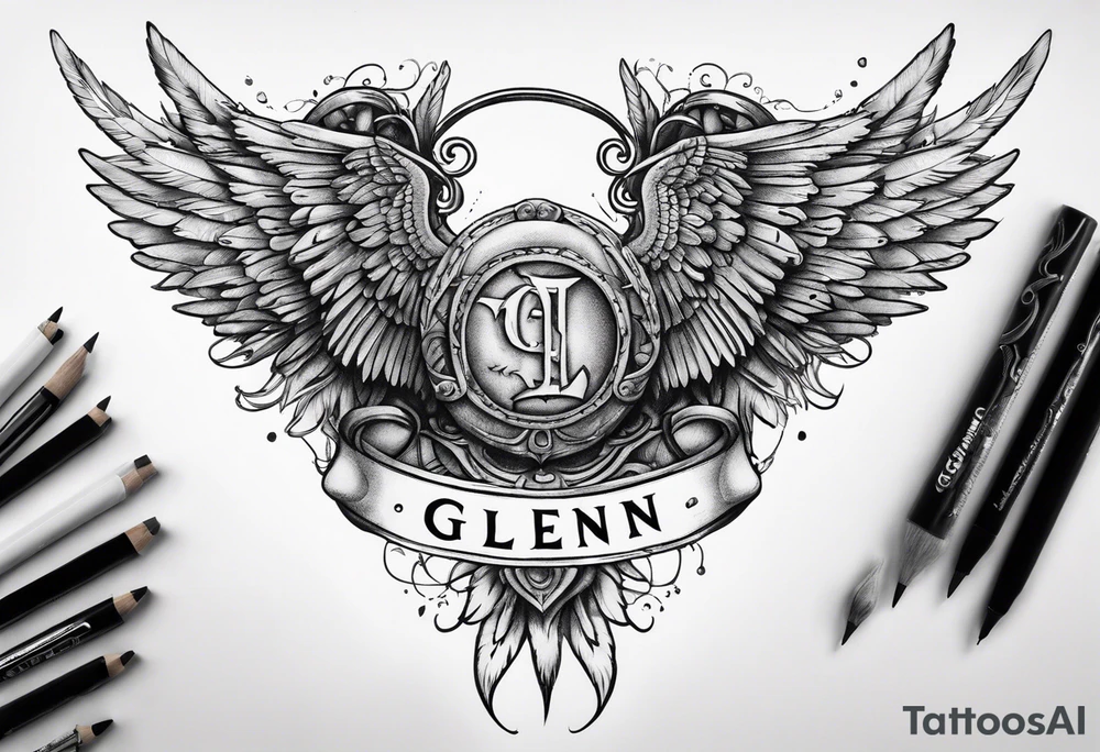 Angel Wings with the word Glenn in between tattoo idea