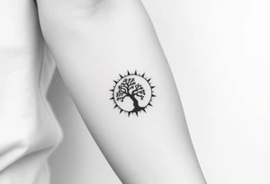 Tree inside of a Fibonacci spiral sun tattoo idea