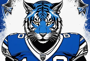 blue wildcat in football attire  morphing into jfootball game night half of the face is a black male school student tattoo idea