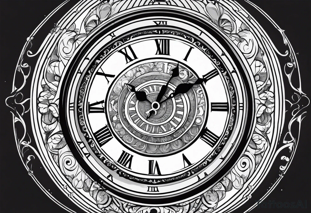 draws a clock which is mixed with an hourglass. they are surrounded by Roman numerals. it is a black and white tattoo for the right shoulder of a man tattoo idea