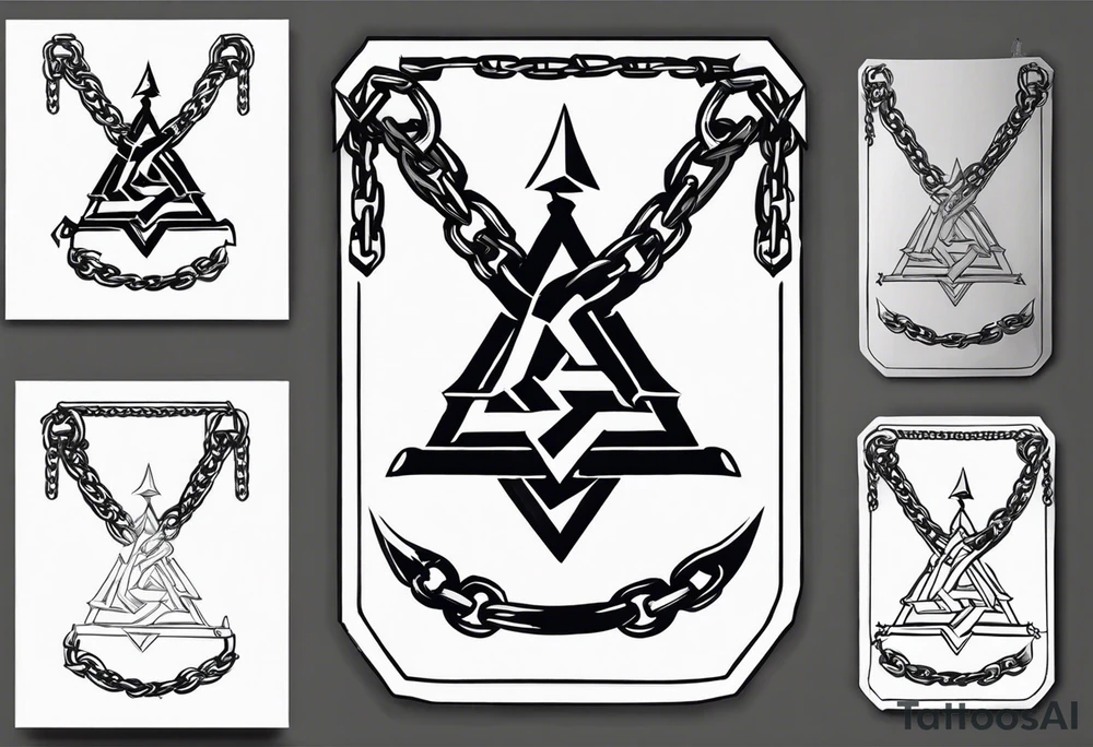 Valhalla sword shield axe barbed wire chains valknut tattoo idea