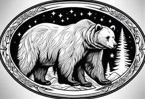 mother bear and cub simple inside oval tattoo idea