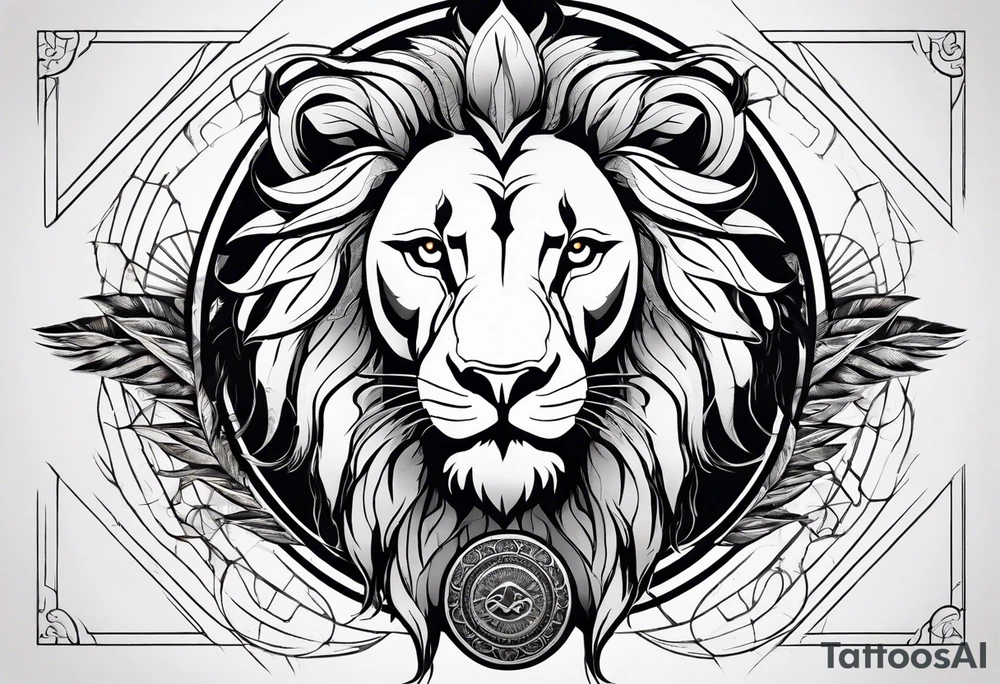 Lion with burned wings and an ouroboros sign tattoo idea