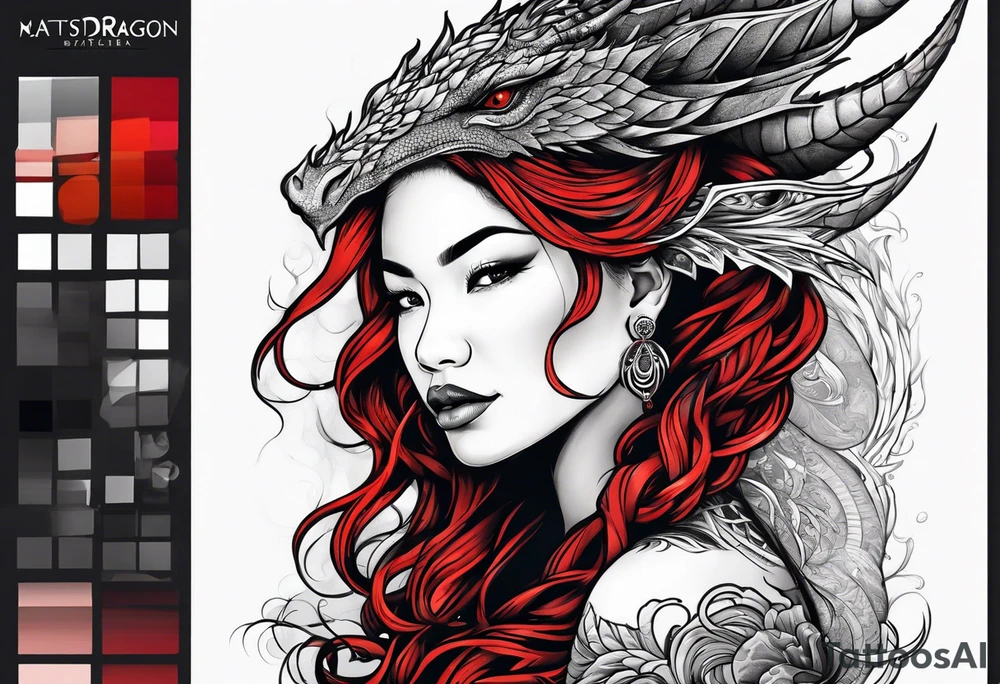 Red dragon wrapping around woman with locs tattoo idea