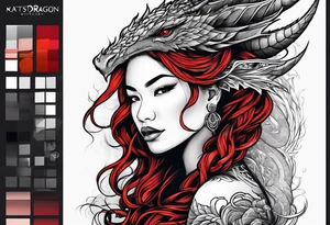Red dragon wrapping around woman with locs tattoo idea